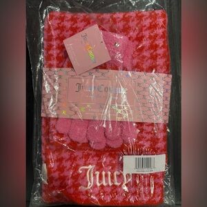 Juicy Couture Women's Houndstooth Knit Beanie, Scarf and Gloves Set